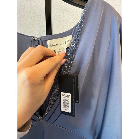 Sachin & Babi | Satin Gabby V Neck A Line Gown - Picture 6 of 8